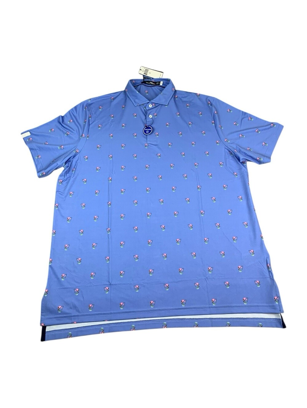 RLX Ralph Lauren Performance Polo Shirt, Blue w/ Flamingo, Men’s Size XL, NEW